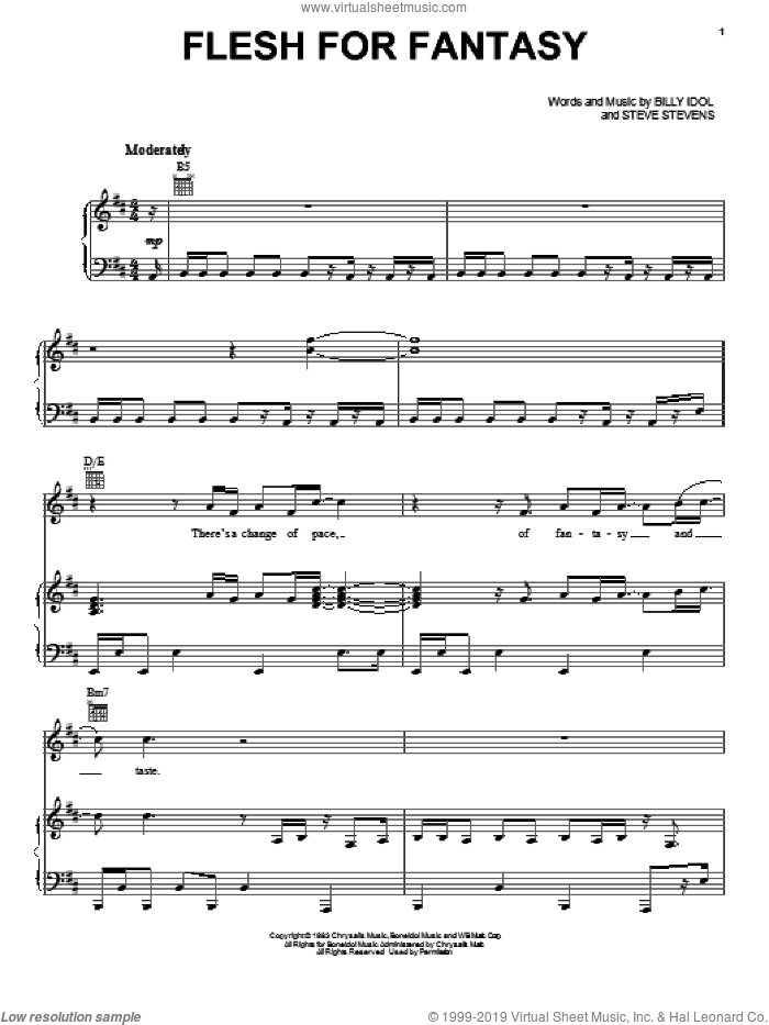 Flesh For Fantasy sheet music for voice, piano or guitar by Billy Idol and Steve Stevens, intermediate skill level