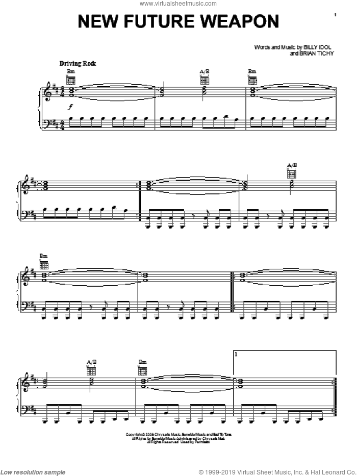 New Future Weapon sheet music for voice, piano or guitar by Billy Idol and Brian Tichy, intermediate skill level