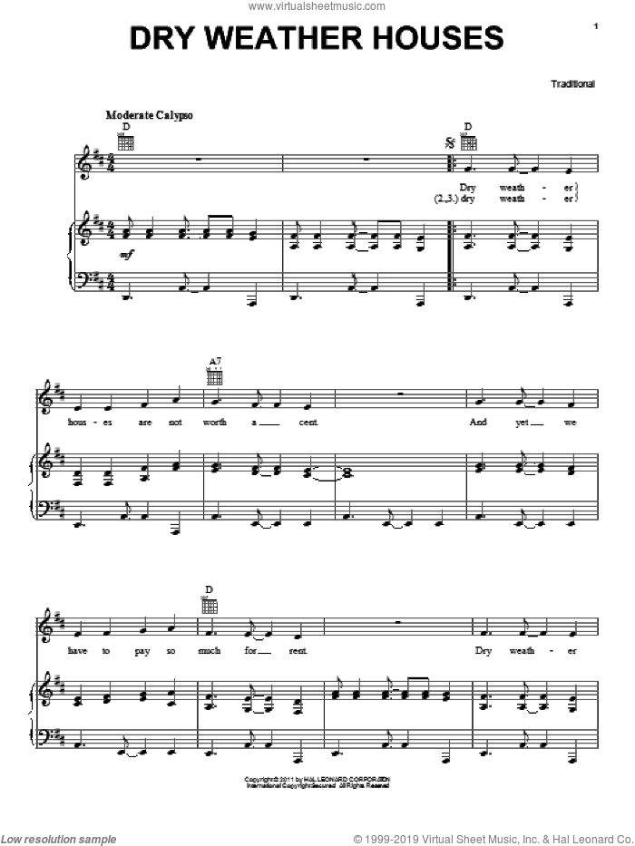 Dry Weather Houses sheet music for voice, piano or guitar, intermediate skill level