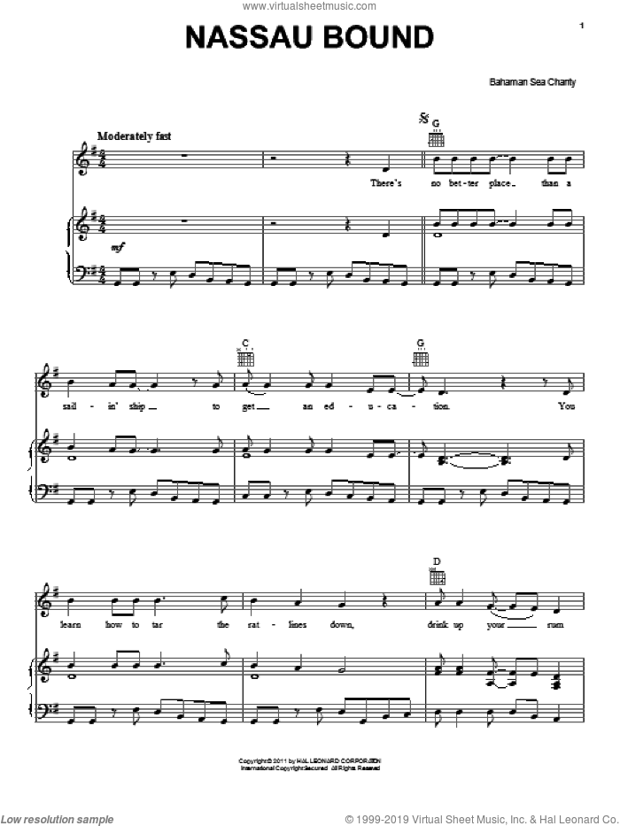 Nassau Bound sheet music for voice, piano or guitar by Bahaman Sea Chanty, intermediate skill level