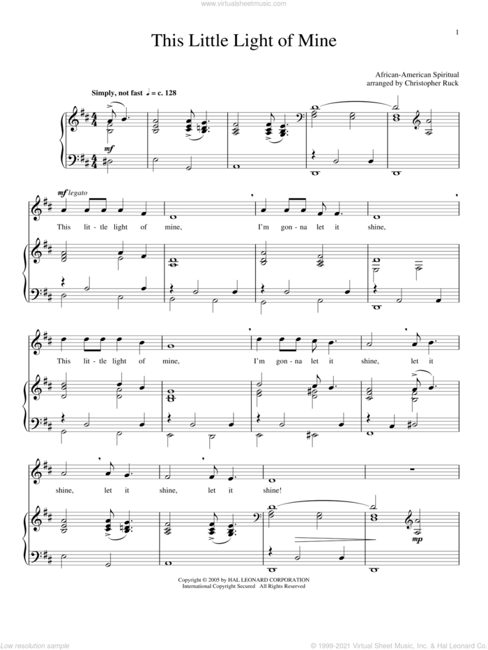 This Little Light Of Mine sheet music for voice and piano, intermediate skill level