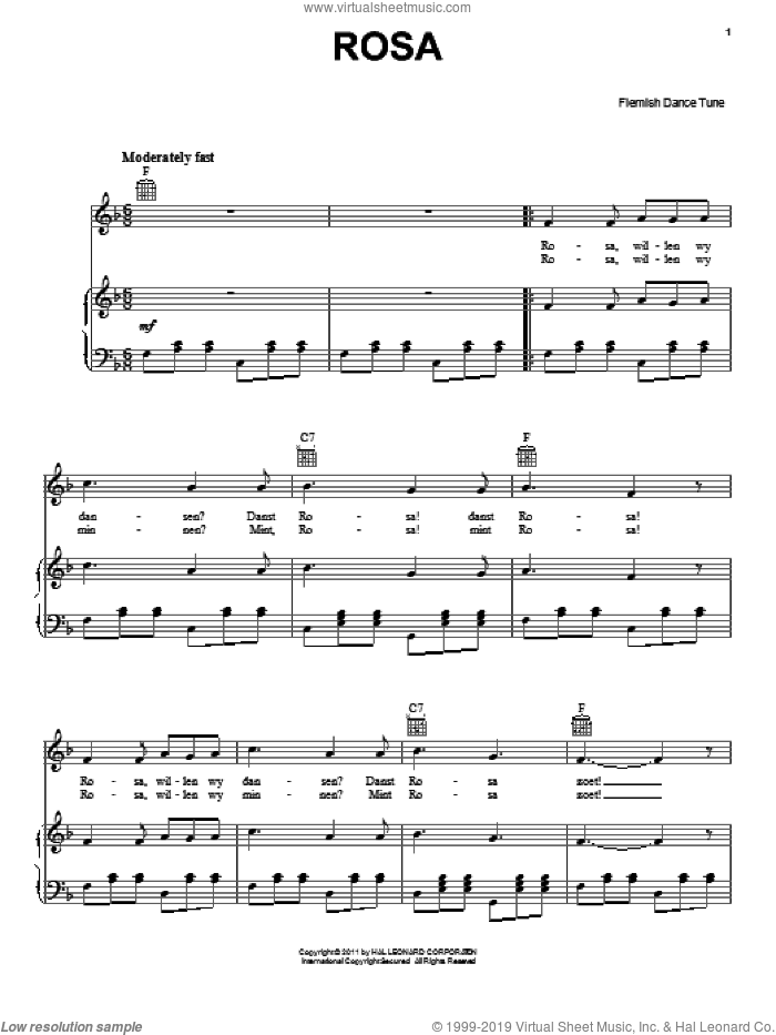 Rosa sheet music for voice, piano or guitar by Flemish Dance Tune, classical score, intermediate skill level
