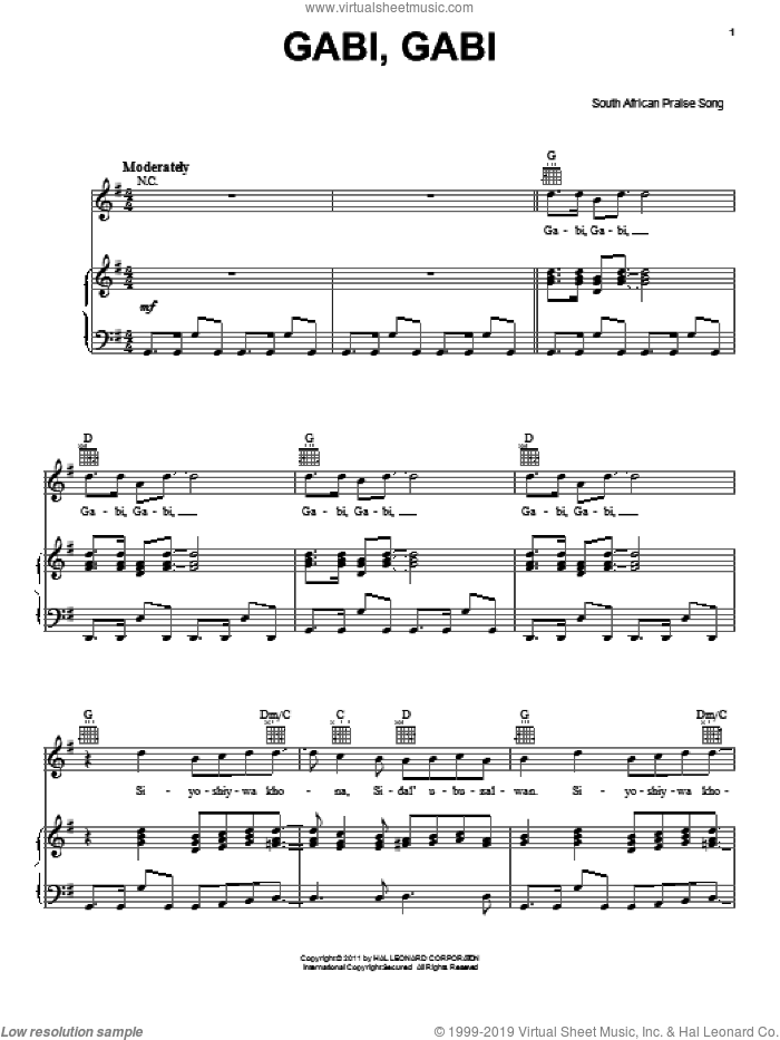 Gabi, Gabi sheet music for voice, piano or guitar by South African Praise Song, intermediate skill level