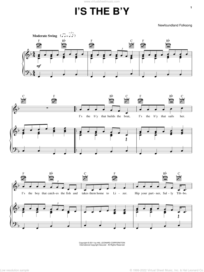 I's The B'y sheet music for voice, piano or guitar by Traditional Newfoundland Folk, intermediate skill level
