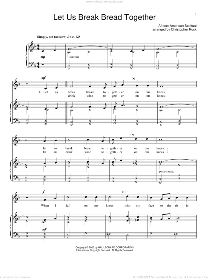 Let Us Break Bread Together sheet music for voice and piano, intermediate skill level