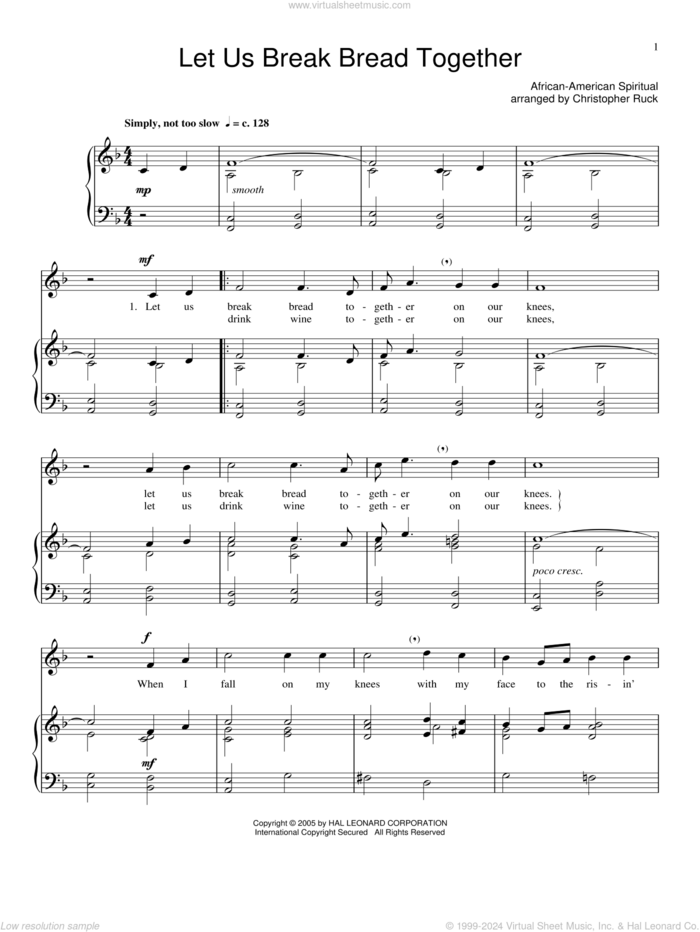 Let Us Break Bread Together sheet music for voice and piano, intermediate skill level