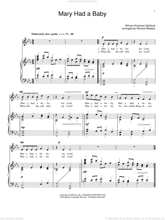 Mary Had A Baby sheet music for voice and piano, intermediate skill level