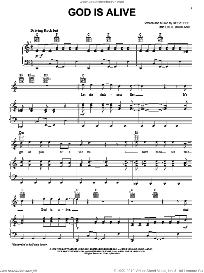 God Is Alive sheet music for voice, piano or guitar by Eddie Kirkland and Steve Fee, intermediate skill level