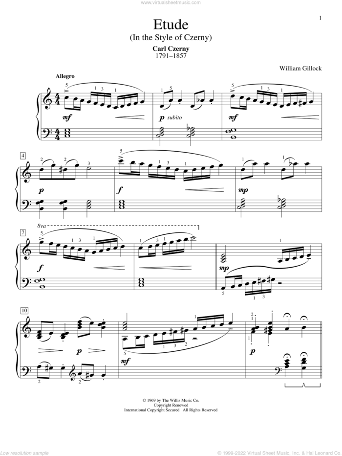 Etude (In The Style Of Czerny) sheet music for piano solo (elementary) by William Gillock, classical score, beginner piano (elementary)