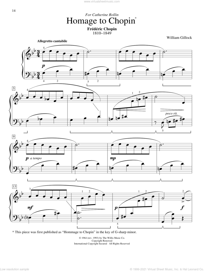 Homage To Chopin sheet music for piano solo (elementary) by William Gillock, classical score, beginner piano (elementary)