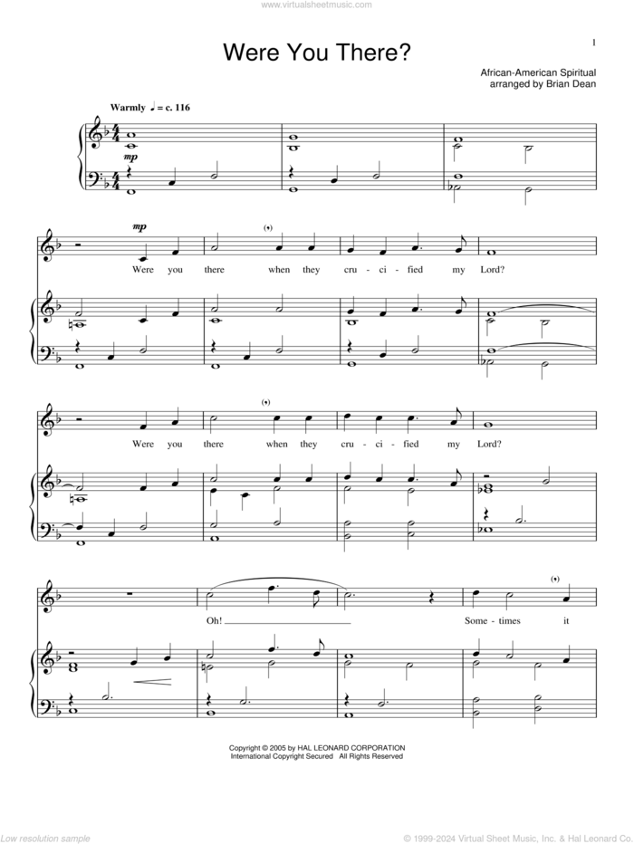 Were You There? sheet music for voice and piano, intermediate skill level