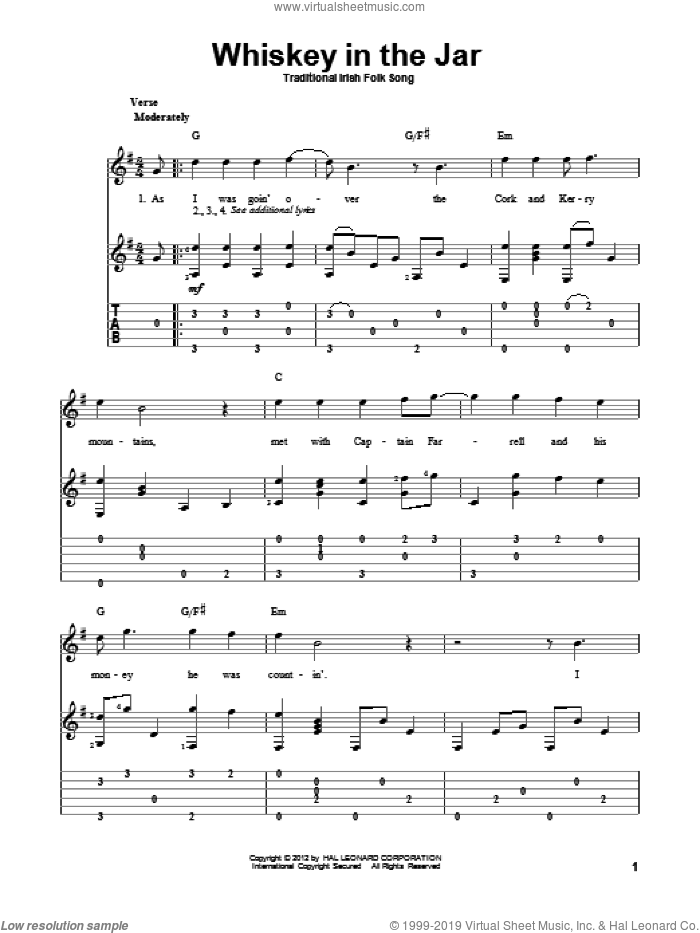 Whiskey In The Jar sheet music for guitar solo, intermediate skill level