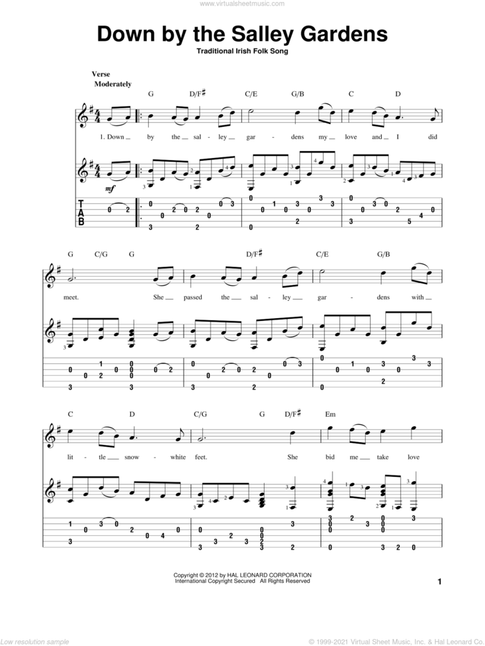 Down By The Sally Gardens sheet music for guitar solo, intermediate skill level