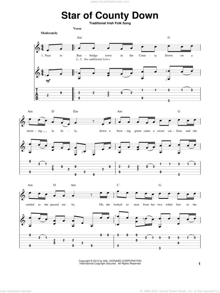 Star Of County Down sheet music for guitar solo, intermediate skill level
