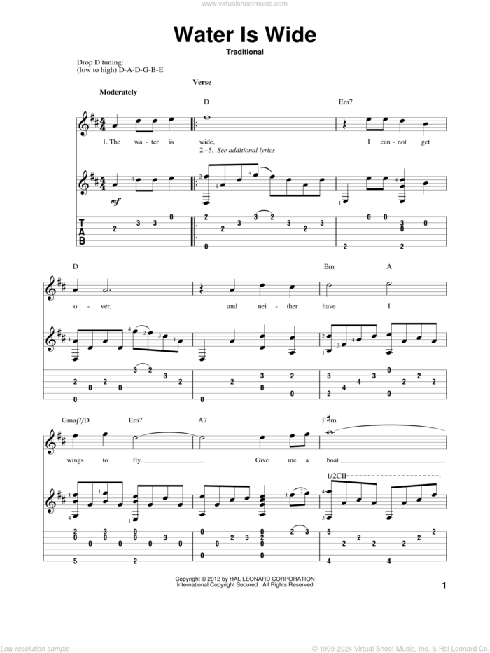 Water Is Wide sheet music for guitar solo, intermediate skill level