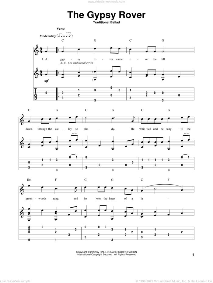The Gypsy Rover sheet music for guitar solo by Traditional Ballad, intermediate skill level