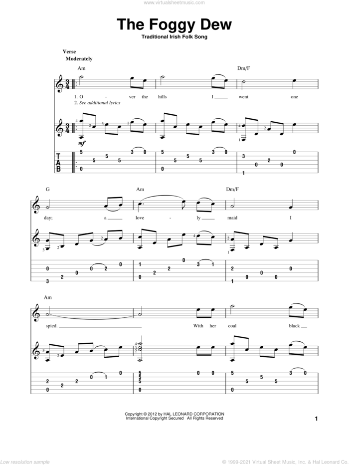 The Foggy Dew sheet music for guitar solo, intermediate skill level