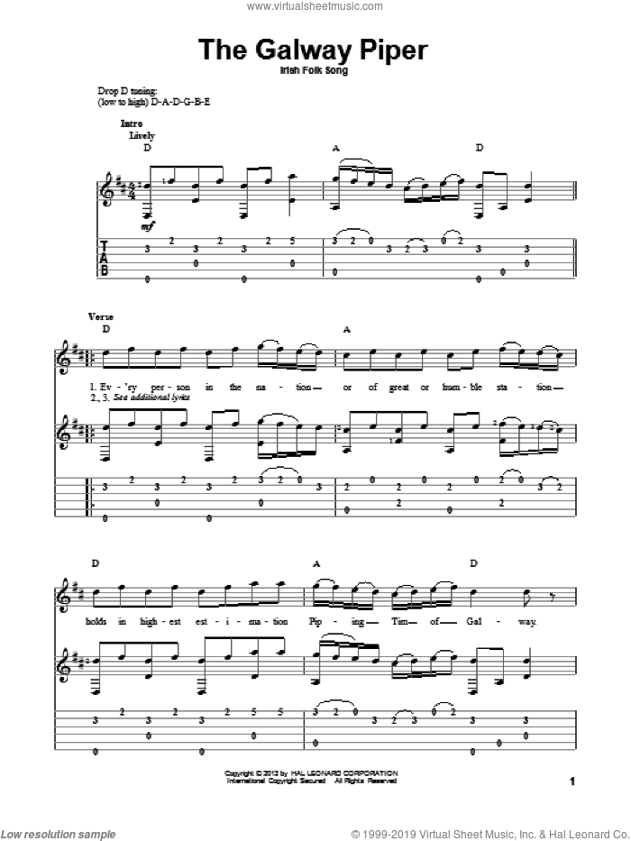The Galway Piper sheet music for guitar solo, intermediate skill level