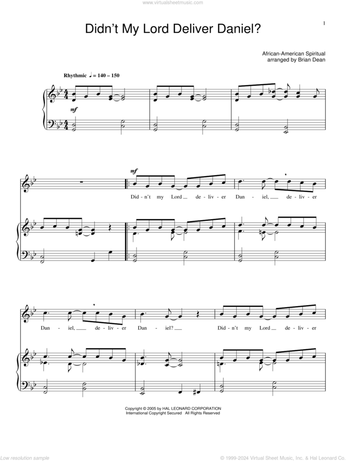 Didn't My Lord Deliver Daniel? sheet music for voice and piano, intermediate skill level