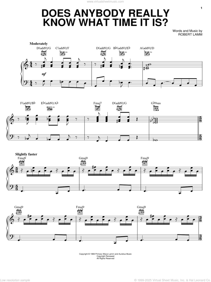 Does Anybody Really Know What Time It Is? sheet music for voice, piano or guitar by Chicago and Robert Lamm, intermediate skill level