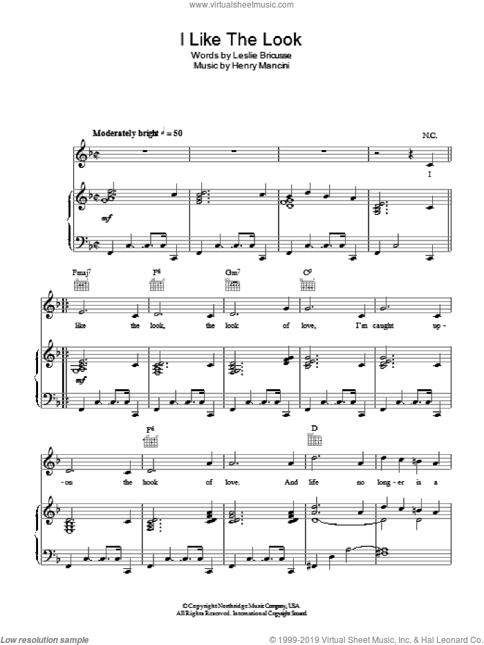 I Like The Look sheet music for voice, piano or guitar by Henry Mancini and Leslie Bricusse, intermediate skill level
