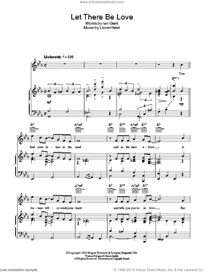 Let There Be Love sheet music for voice, piano or guitar by Nat King Cole, Ian Grant and Lionel Rand, intermediate skill level