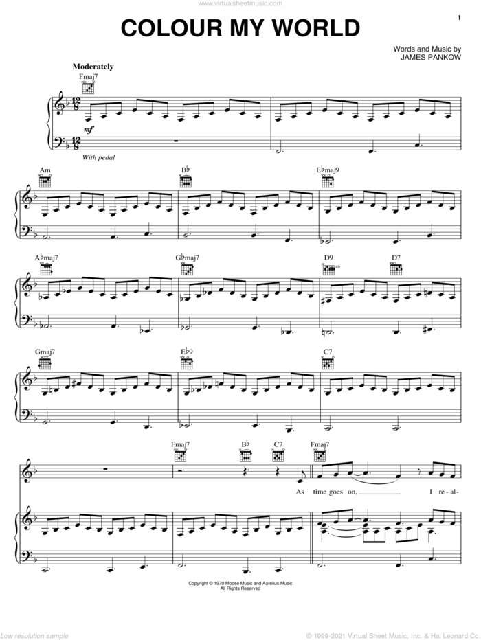 Colour My World sheet music for voice, piano or guitar by Chicago and James Pankow, intermediate skill level