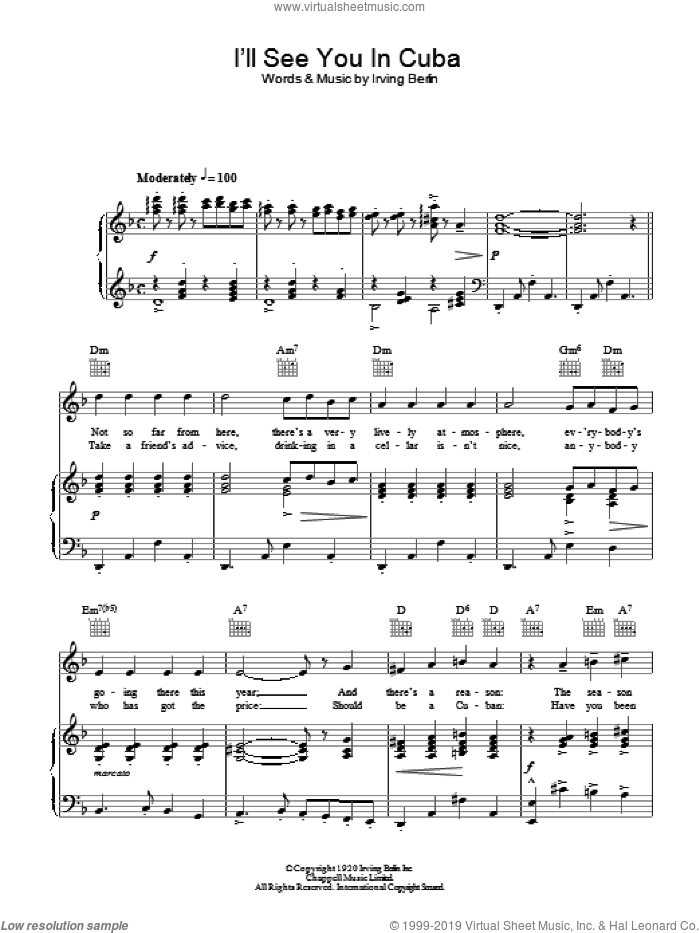 I'll See You In Cuba sheet music for voice, piano or guitar by Bing Crosby and Irving Berlin, intermediate skill level