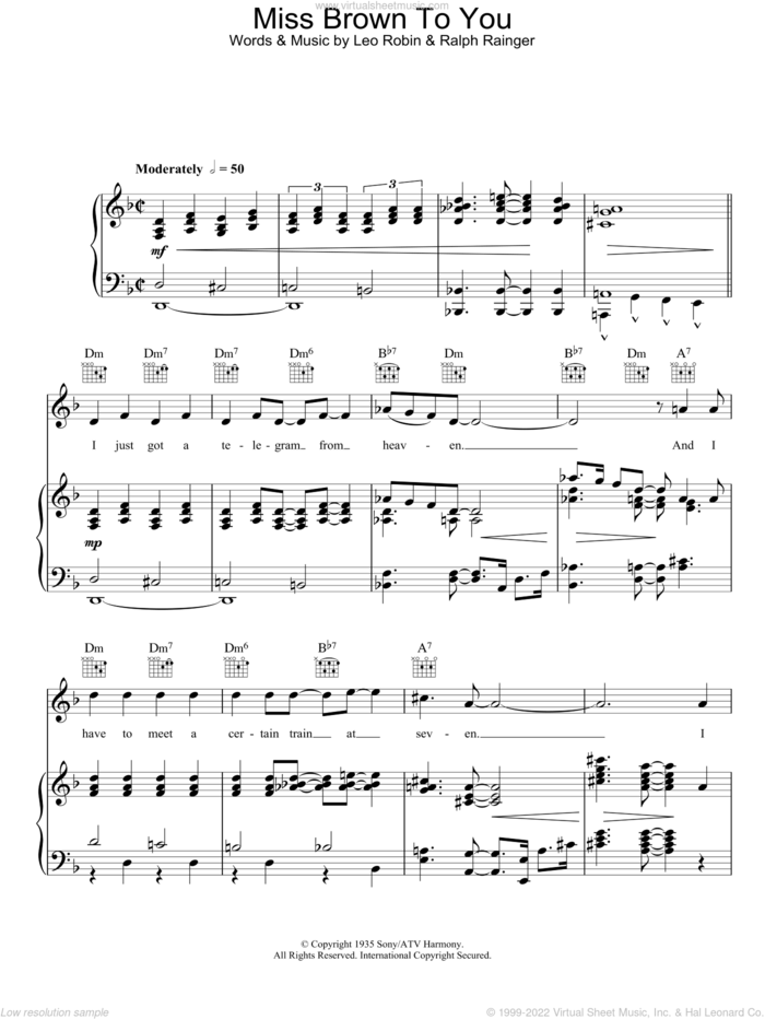 Miss Brown To You sheet music for voice, piano or guitar by Billie Holiday, Leo Robin and Ralph Rainger, intermediate skill level
