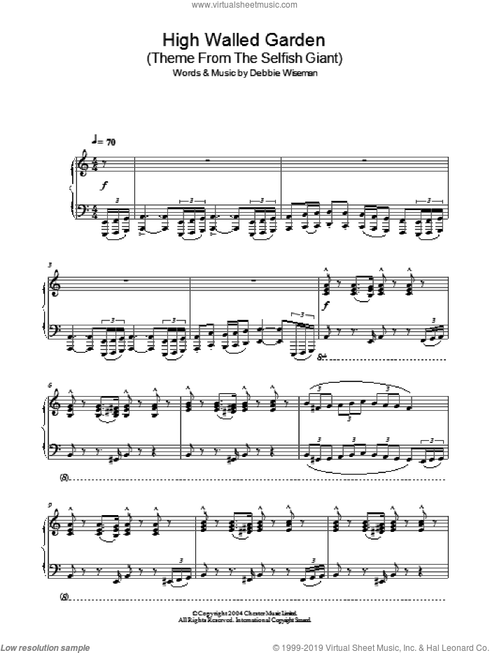High Walled Garden (Theme From The Selfish Giant) sheet music for piano solo by Debbie Wiseman, intermediate skill level