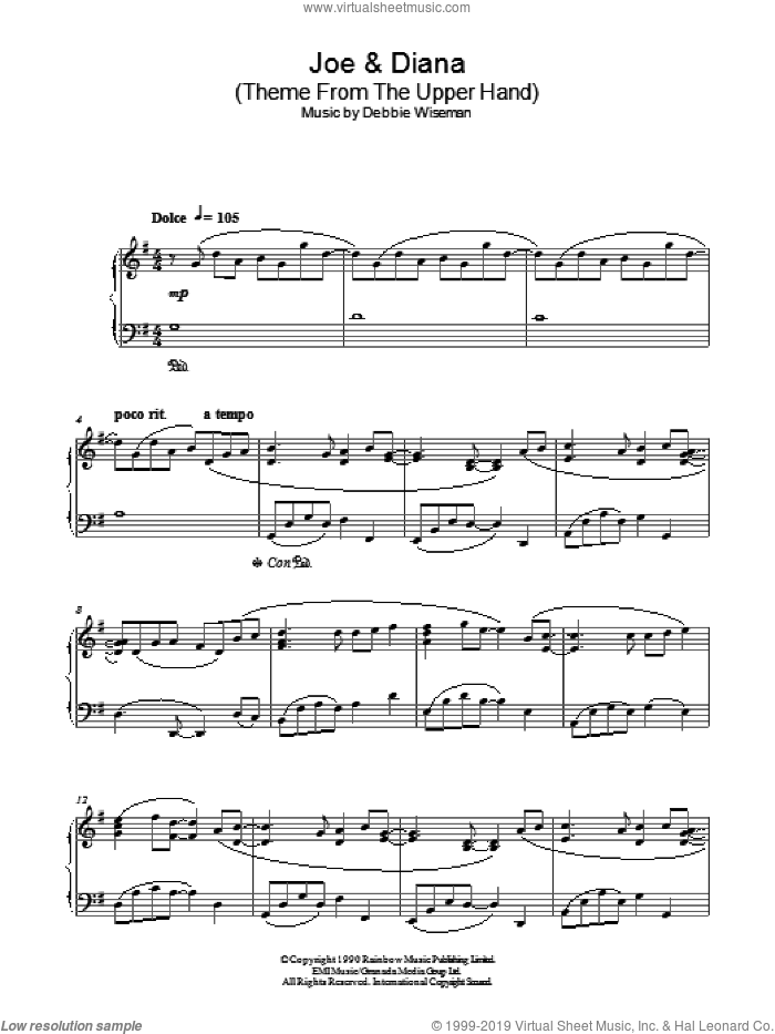 Joe and Diana (Theme From The Upper Hand) sheet music for piano solo by Debbie Wiseman, intermediate skill level