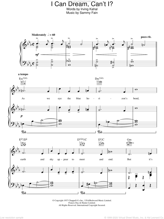 I Can Dream, Can't I? (from Right This Way) sheet music for voice, piano or guitar by Al Bowlly, Irving Kahal and Sammy Fain, intermediate skill level