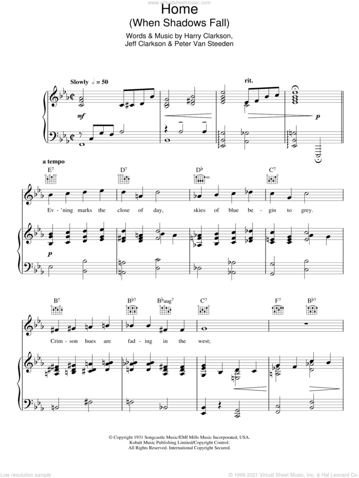 Home (When Shadows Fall) sheet music for voice, piano or guitar by Nat King Cole, Harry Clarkson, Jeff Clarkson and Peter Van Steeden, intermediate skill level