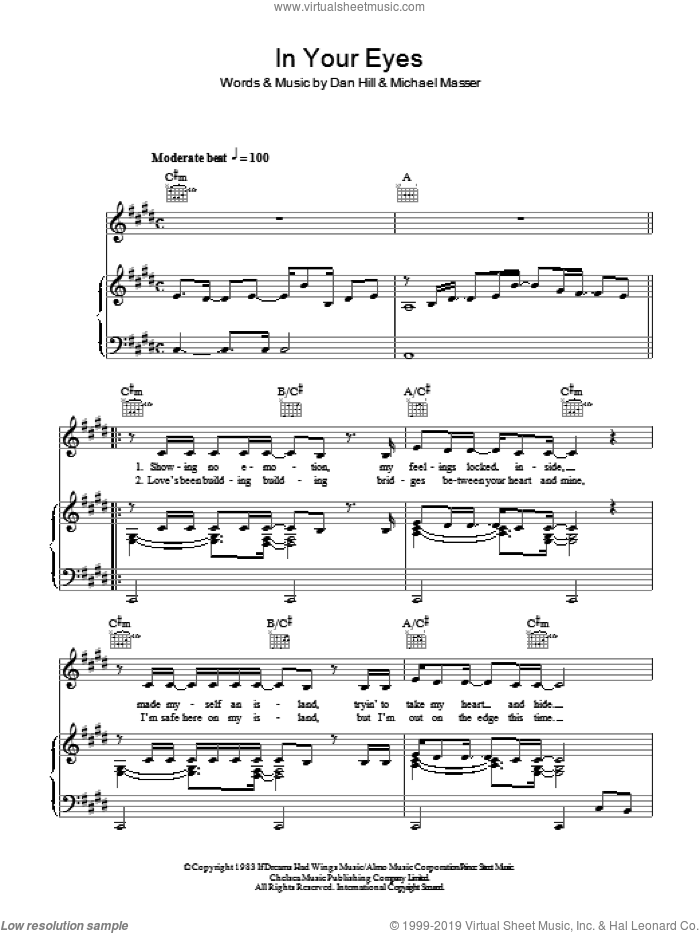 In Your Eyes sheet music for voice, piano or guitar by Niamh Kavanagh, Dan Hill and Michael Masser, intermediate skill level