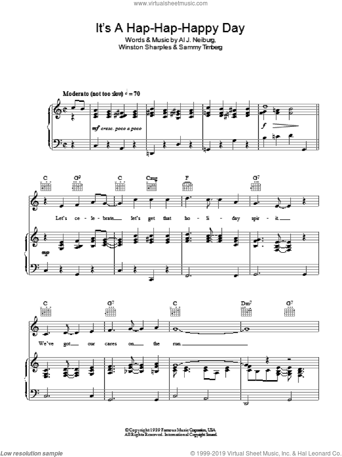 It's A Hap-Hap-Happy Day sheet music for voice, piano or guitar