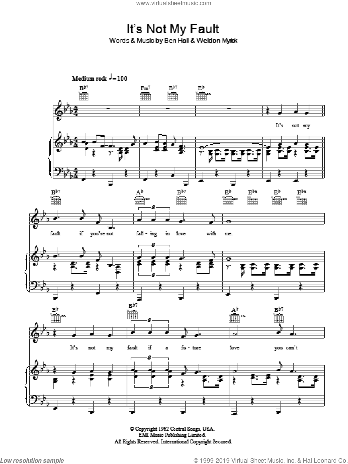 It's Not My Fault sheet music for voice, piano or guitar by Buddy Holly, Ben Hall and Weldon Myrick, intermediate skill level