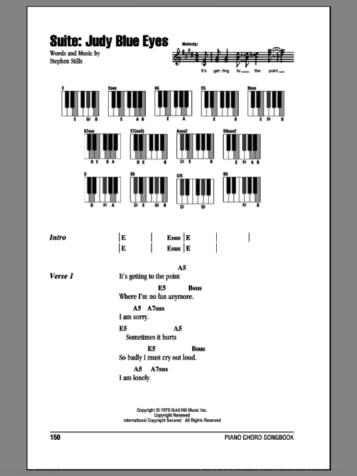 Suite: Judy Blue Eyes sheet music for piano solo (chords, lyrics, melody) by Crosby, Stills & Nash and Stephen Stills, intermediate piano (chords, lyrics, melody)