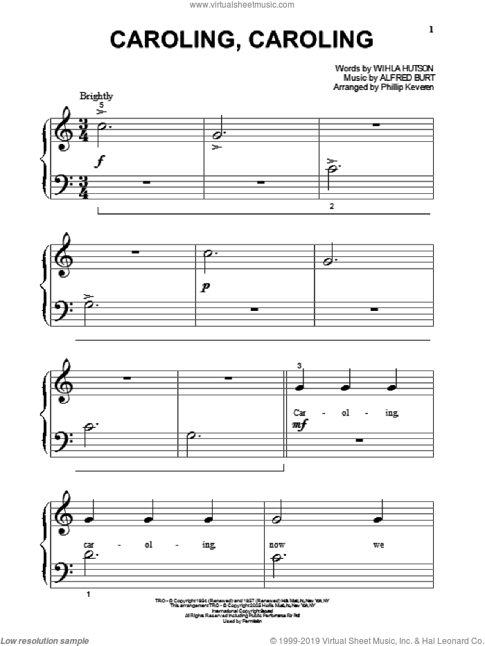 Caroling, Caroling (arr. Phillip Keveren) sheet music for piano solo (big note book) by Nat King Cole, Phillip Keveren, Alfred Burt and Wihla Hutson, easy piano (big note book)