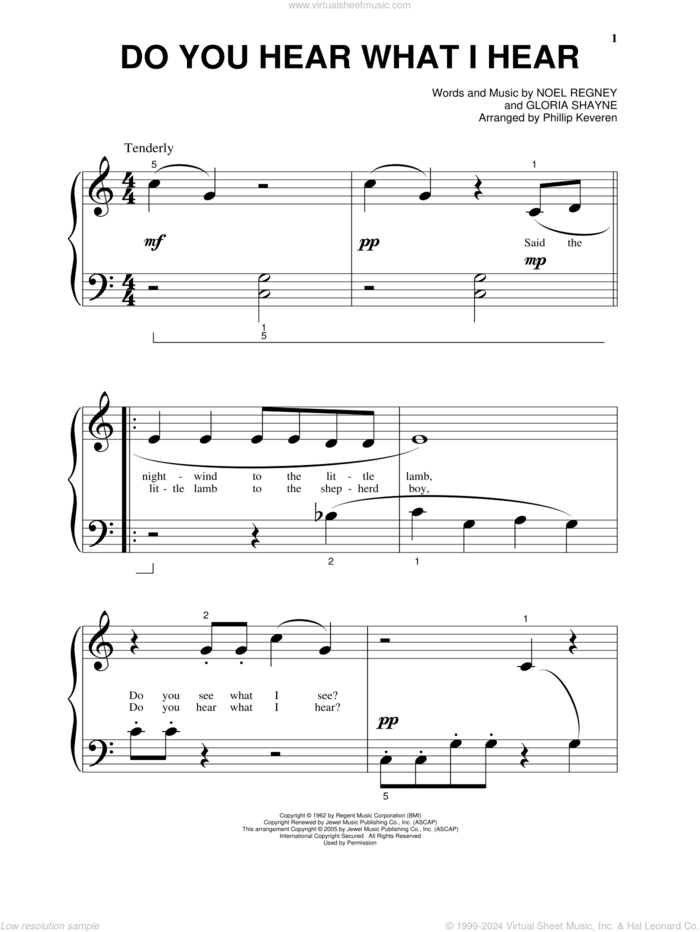 Do You Hear What I Hear (arr. Phillip Keveren) sheet music for piano solo by Gloria Shayne, Phillip Keveren and Noel Regney, beginner skill level