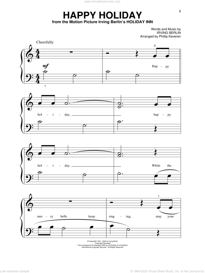Happy Holiday (arr. Phillip Keveren), (beginner) sheet music for piano solo by Irving Berlin and Phillip Keveren, beginner skill level