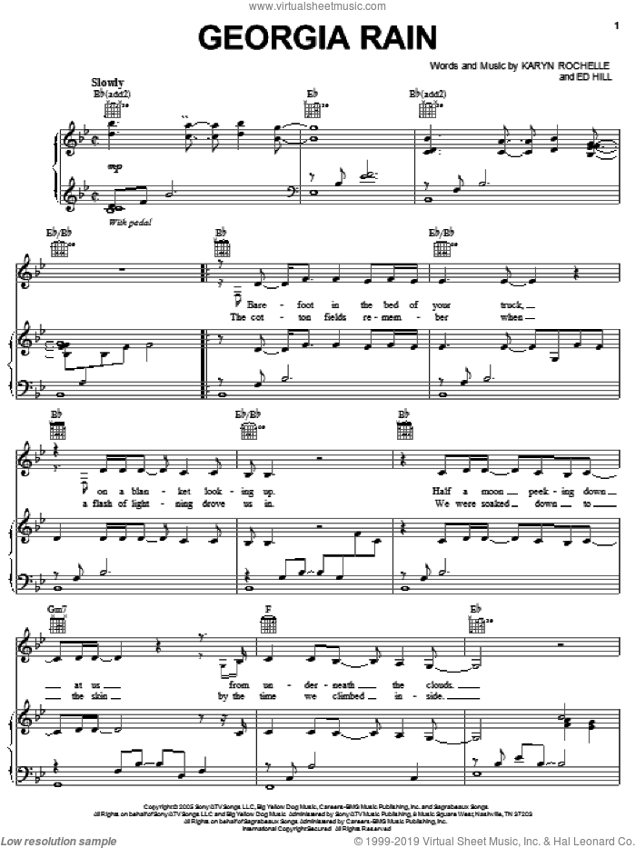 Georgia Rain sheet music for voice, piano or guitar by Trisha Yearwood, Ed Hill and Karyn Rochelle, intermediate skill level