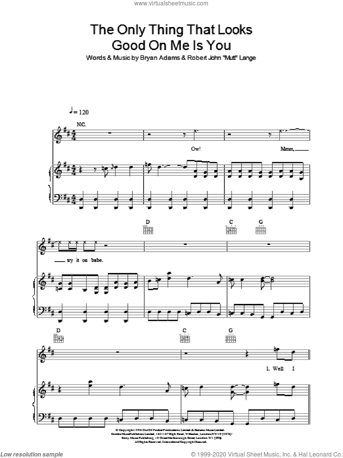 The Only Thing That Looks Good On Me Is You sheet music for voice, piano or guitar by Bryan Adams and Robert John Lange, intermediate skill level