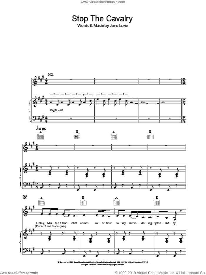 Stop The Cavalry sheet music for voice, piano or guitar by Jona Lewie, intermediate skill level