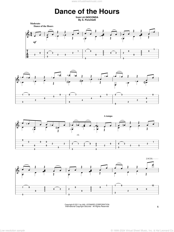 Dance Of The Hours sheet music for guitar solo by Amilcare Ponchielli, classical score, intermediate skill level