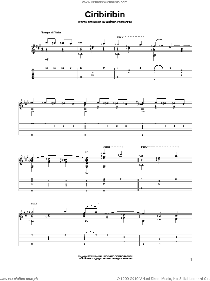 Ciribiribin sheet music for guitar solo by Antonio Pestalozza, intermediate skill level