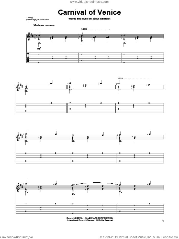 Carnival Of Venice sheet music for guitar solo by Julius Benedict, classical score, intermediate skill level