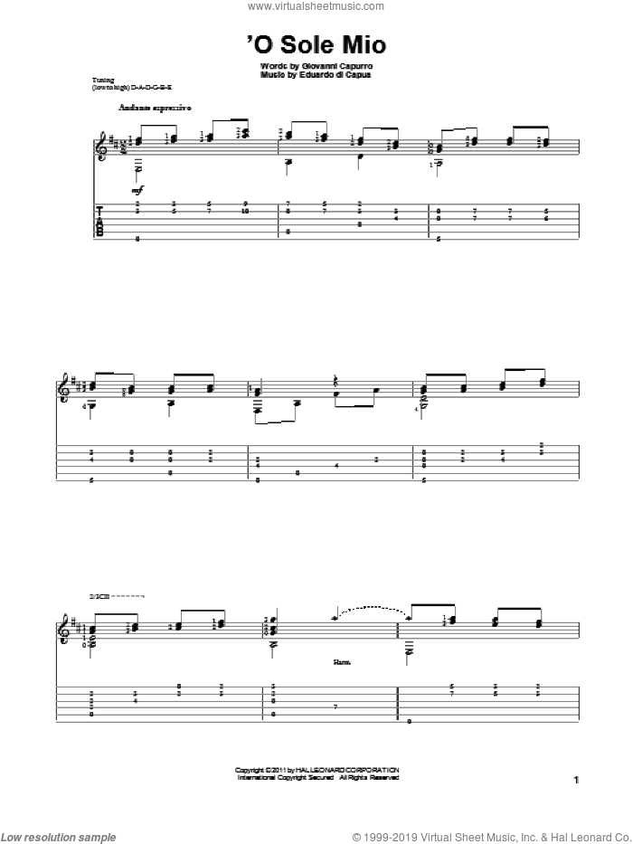 'O Sole Mio sheet music for guitar solo by Giovanni Capurro, classical score, intermediate skill level