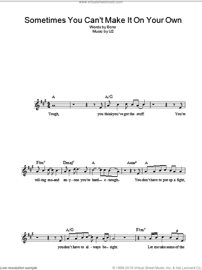 Sometimes You Can't Make It On Your Own sheet music for voice and other instruments (fake book) by U2 and Bono, intermediate skill level