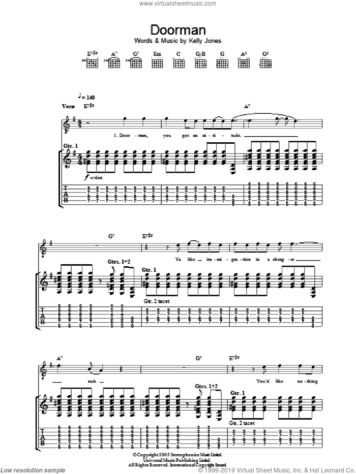 Doorman sheet music for guitar (tablature) by Stereophonics and Kelly Jones, intermediate skill level