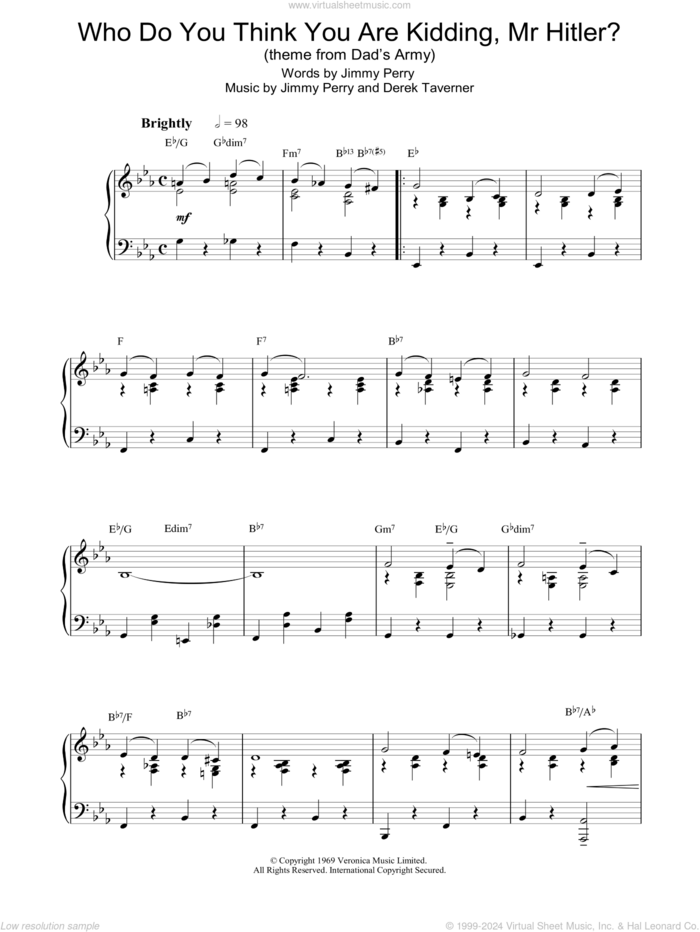 Who Do You Think You Are Kidding Mr. Hitler? sheet music for piano solo by Jimmy Perry and Derek Taverner, intermediate skill level